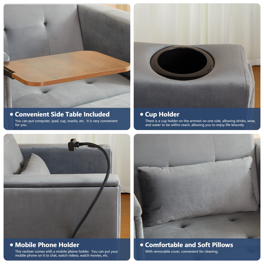 Convertible 3 in 1 Multi-Functional Chair Bed with Hidden Table