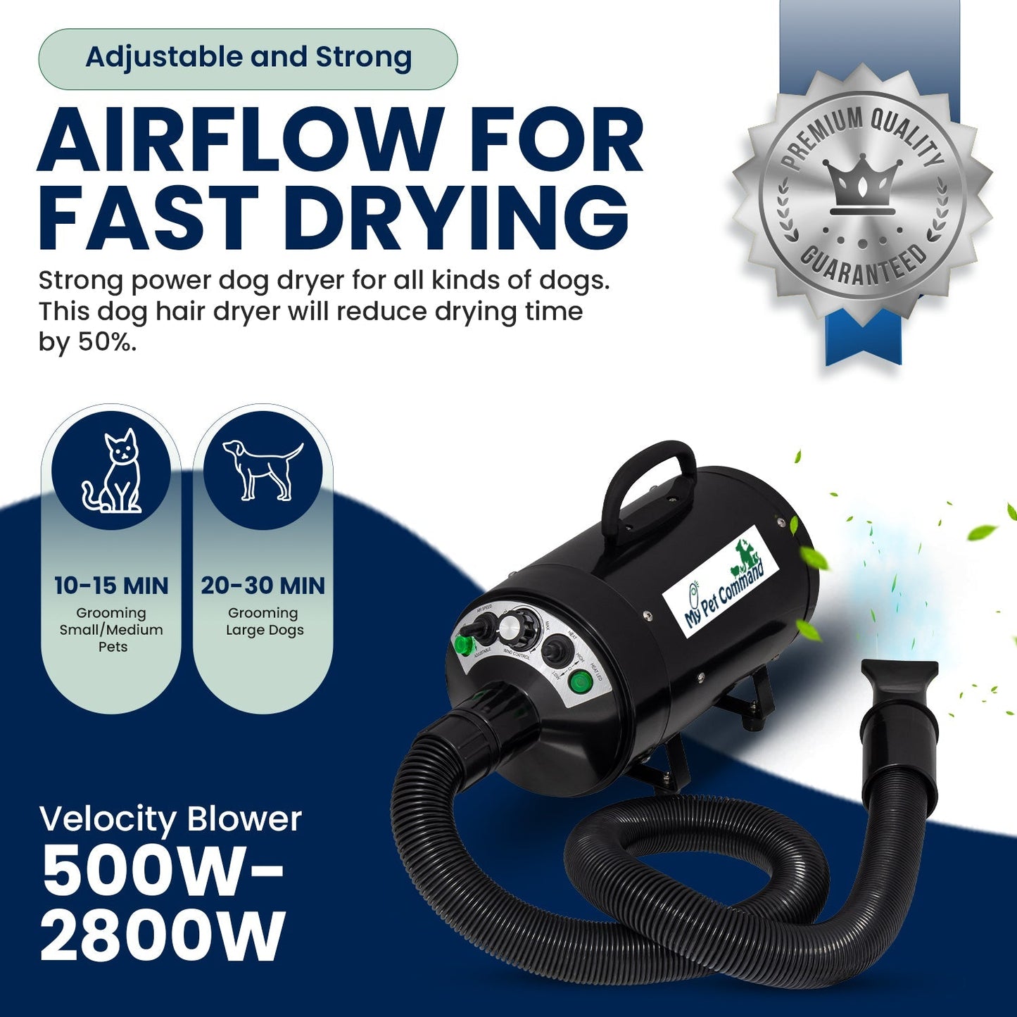 Dog Hair Dryer, Professional High Velocity Pet Blower, Adjustable Hot and Cold Airflow