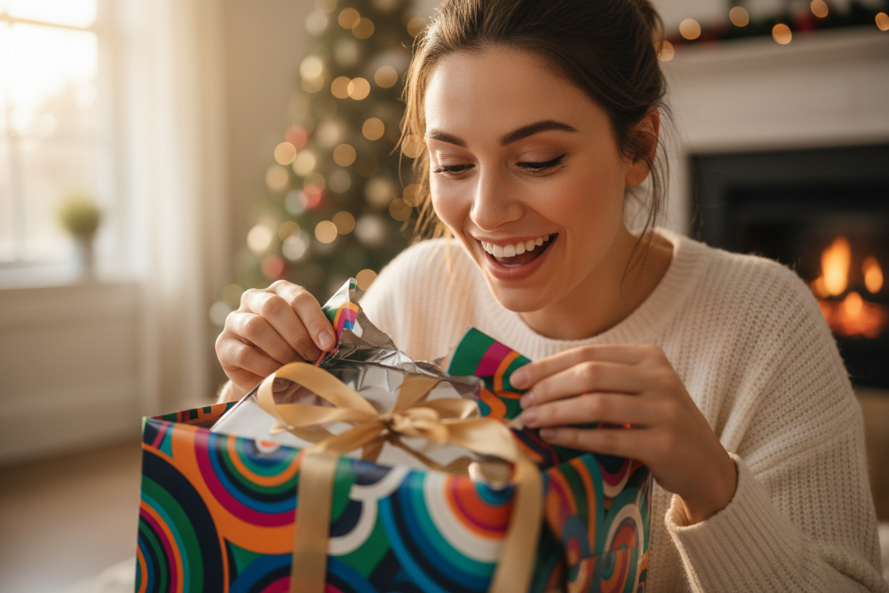 woman opening a gift 